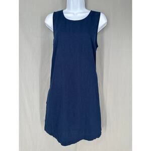 J Crew Dress Women 4 Navy Blue Mini Linen Pockets Beach Shift Minimalist Coastal